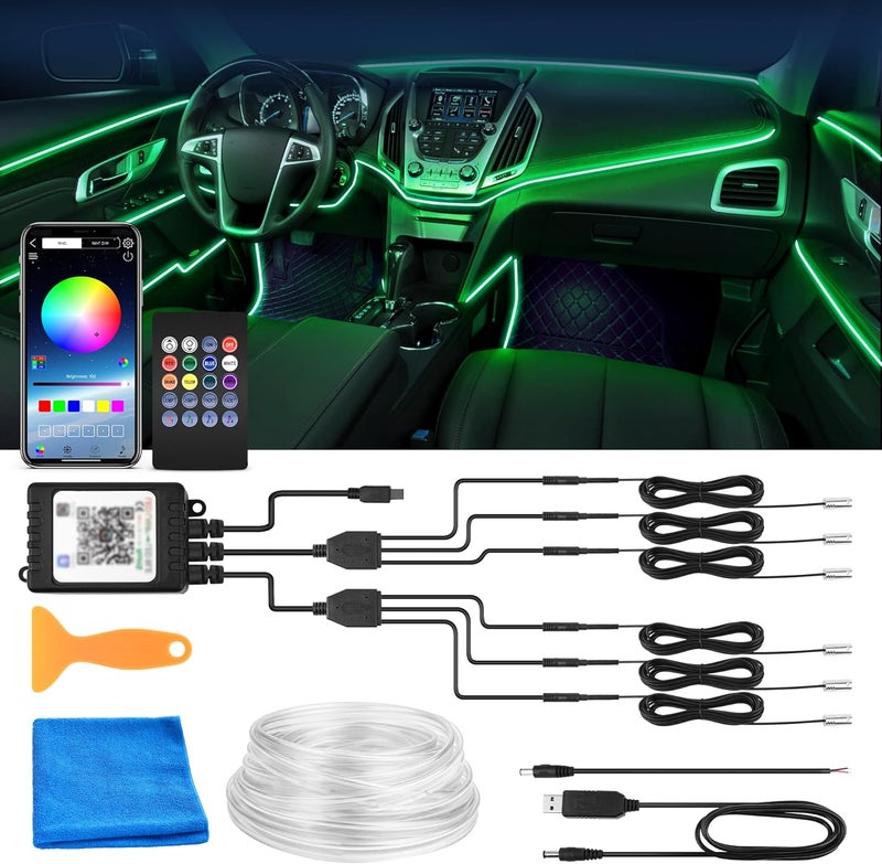 MICTUNING Car LED Interior Strip Light, 6 in 1 RGB Multicolor with 390 inches Fiber Optic Ambient Lighting Kits with Remote and APP Control, Car USB LED Strip Lights with Music Sync Mode - Image 1